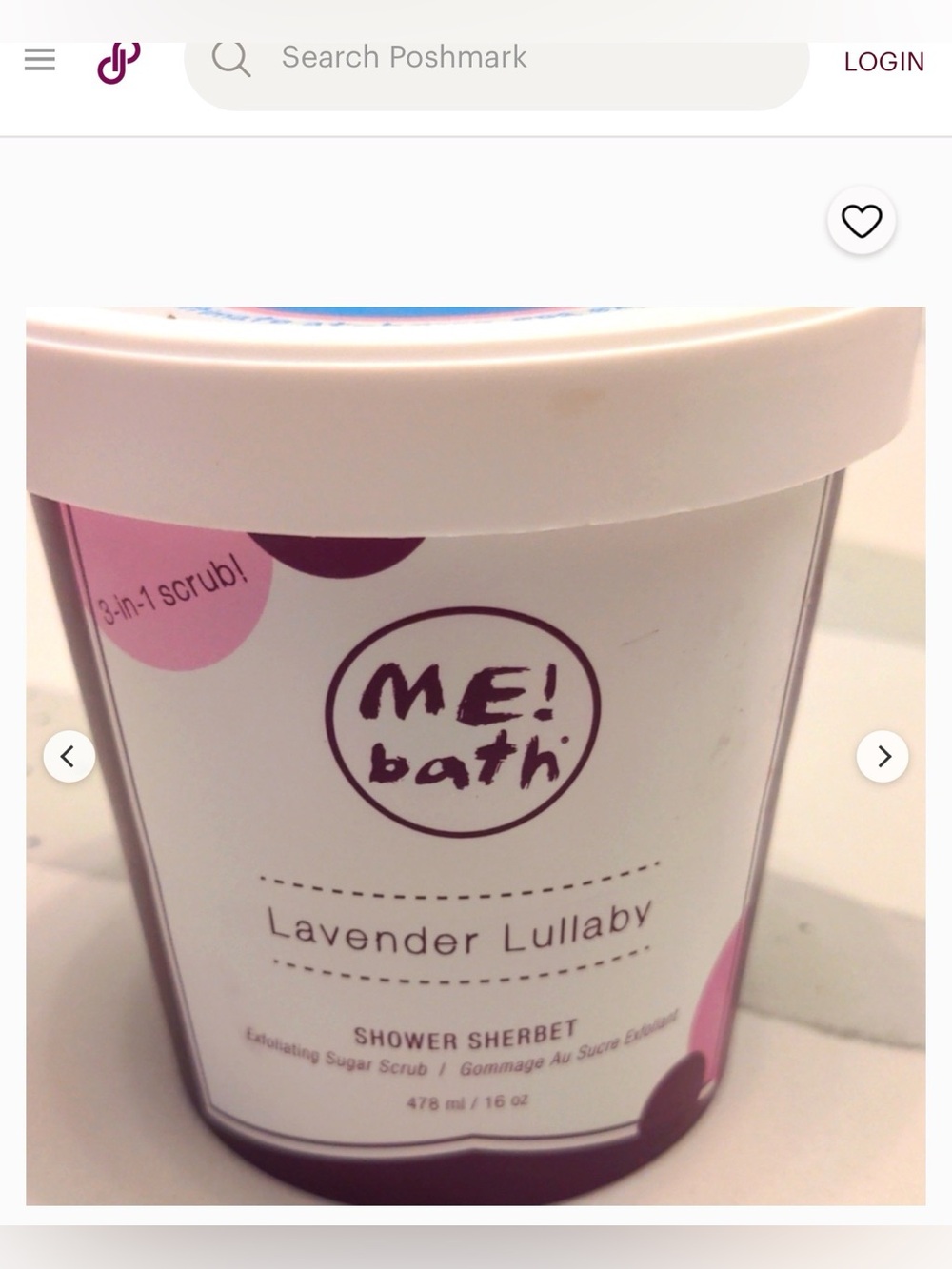 16 oz tub of ME! Bath Lavender Lullaby Shower Sherbet, exfoliating sugar scrub